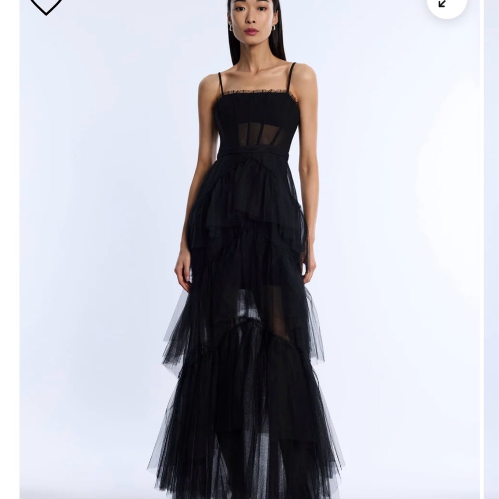 BCBG Oly Tiered Ruffle Tulle Evening Gown